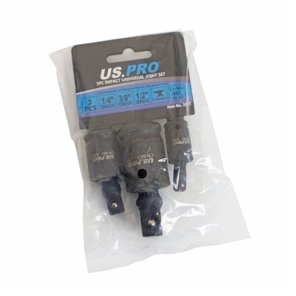 US PRO 3PC IMPACT UNIVERSAL JOINT SET 1/4", 3/8" & 1/2" DRIVES - SBW Trading Limited