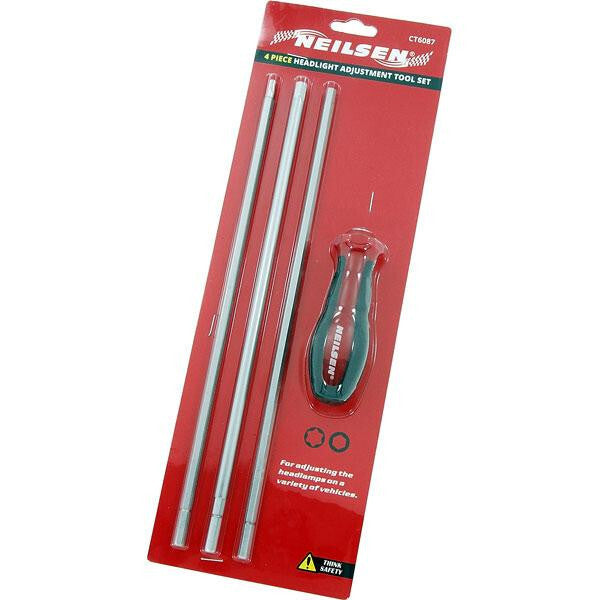 4pc Headlight Adjustment Tool Set T25 H6 & H7 X 300mm Torx Hex Allen Screwdriver - SBW Trading Limited