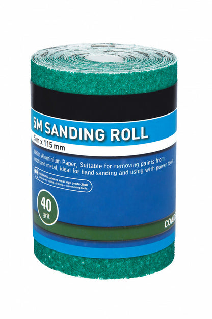 Sandpaper 5m x 115mm Sanding Roll 40 Grit Coarse Anti Clogging for Flat Surfaces
