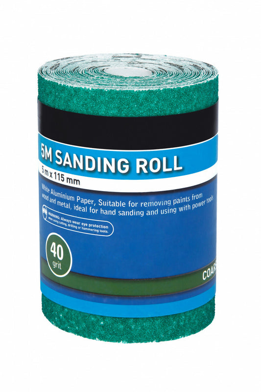 Sandpaper 5m x 115mm Sanding Roll 40 Grit Coarse Anti Clogging for Flat Surfaces