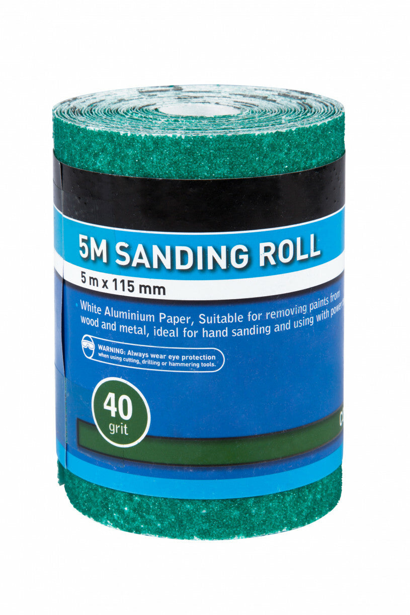 Sandpaper 5m x 115mm Sanding Roll 40 Grit Coarse Anti Clogging for Flat Surfaces