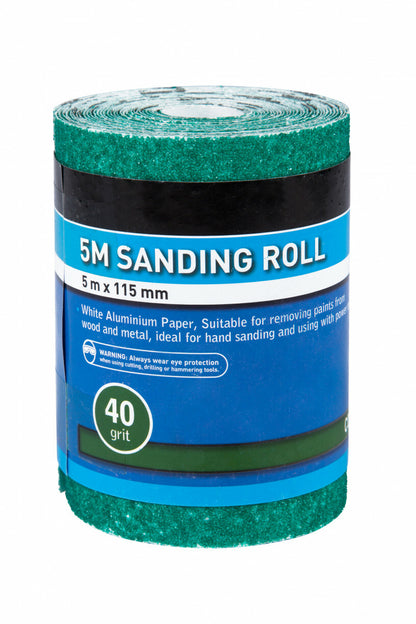 Sandpaper 5m x 115mm Sanding Roll 40 Grit Coarse Anti Clogging for Flat Surfaces