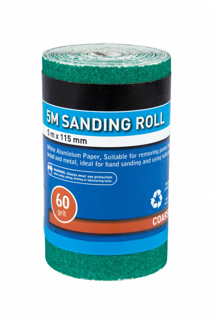 Sandpaper 60 Grit Coarse 5m x 115mm Sanding Roll Anti Clogging for Flat Surfaces - SBW Trading Limited