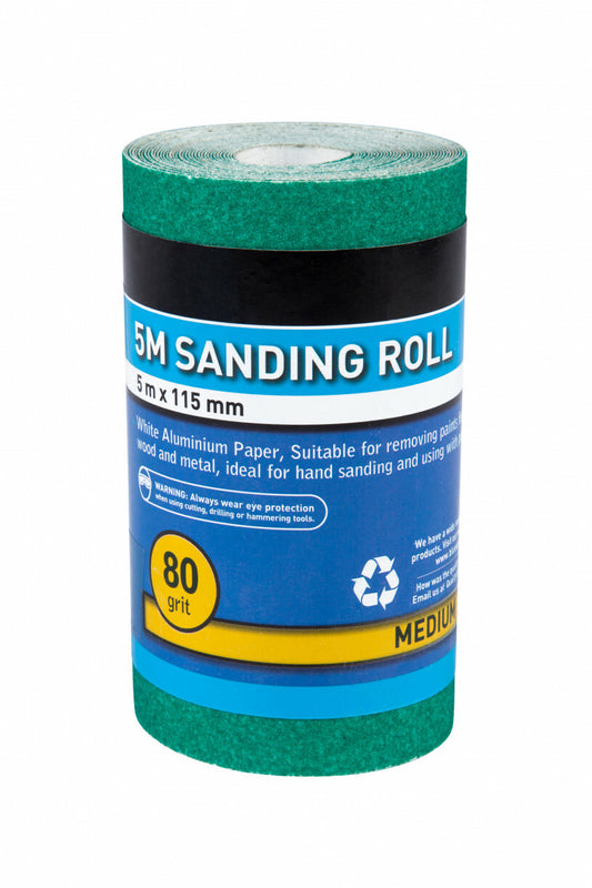 Sandpaper 5m x 115mm Sanding Roll 80 Grit, Anti Clogging for Flat Surfaces - SBW Trading Limited