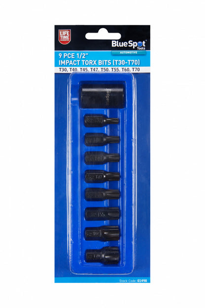 9PC IMPACT TORX BIT SOCKET SET T30, T40, T45, T47, T50, T55, T60, T70 1/2" DRIVE - SBW Trading Limited
