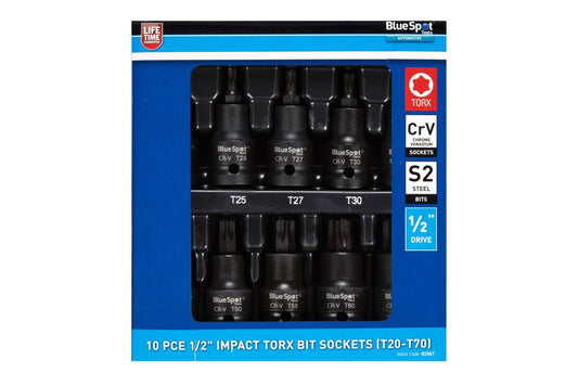 Impact Torx Socket Set 1/2" Drive T20-T70 Star Sockets Bits Lifetime Guarantee - SBW Trading Limited