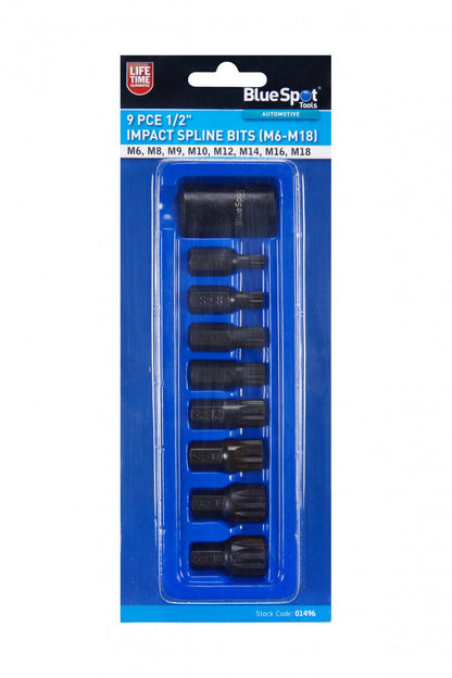 9PC IMPACT SPLINE BIT SOCKET SET M6, M8, M9, M10, M12, M14, M16, M18 1/2" DRIVE - SBW Trading Limited