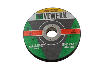 VEWERK BOX 400 - 115 X 1.0 X 22.2MM CUTTING DISC FOR S/STEEL - SBW Trading Limited