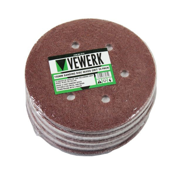 VEWERK 150MM SANDING DISC MIXED GRIT 50 PACK - SBW Trading Limited