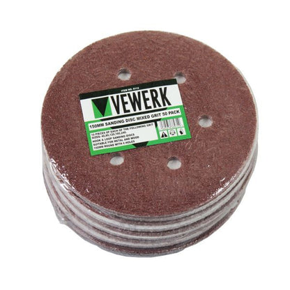 VEWERK 150MM SANDING DISC MIXED GRIT 50 PACK - SBW Trading Limited