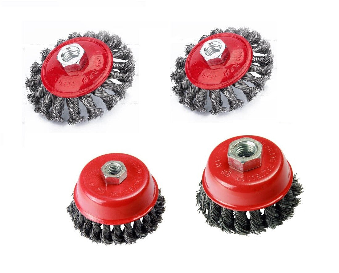 VEWERK 4PC WIRE CUP & WHEEL BRUSH SET - STEEL TWIST KNOT - SBW Trading Limited