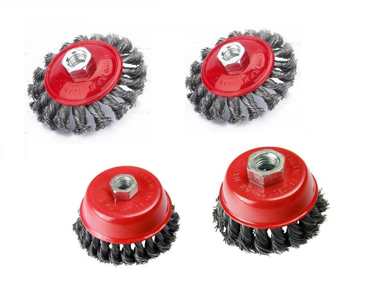 VEWERK 4PC WIRE CUP & WHEEL BRUSH SET - STEEL TWIST KNOT - SBW Trading Limited