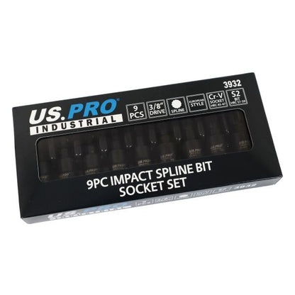 US PRO INDUSTRIAL 9PC 3/8" DR IMPACT SPLINE BIT SOCKETS - SBW Trading Limited