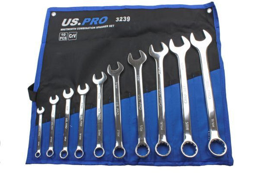 US PRO 10PC WHITWORTH COMBINATION SPANNER SET 1/8" - 11/16" - SBW Trading Limited