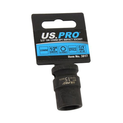 US PRO - SINGLE 1/2" DR 15MM 6PT IMPACT SOCKET EURO STYLE - SBW Trading Limited