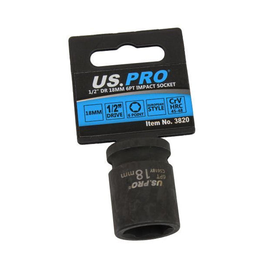 US PRO - SINGLE 1/2" DR 18MM 6PT IMPACT SOCKET EURO STYLE - SBW Trading Limited