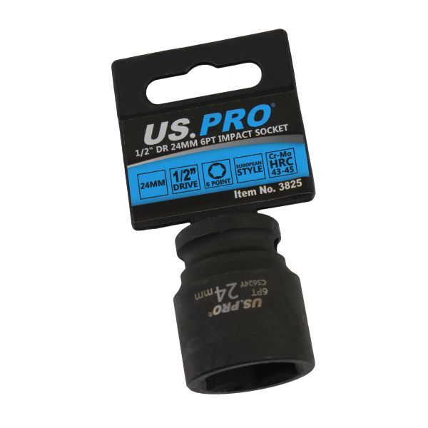US PRO - SINGLE 1/2" DR 24MM 6PT IMPACT SOCKET EURO STYLE - SBW Trading Limited