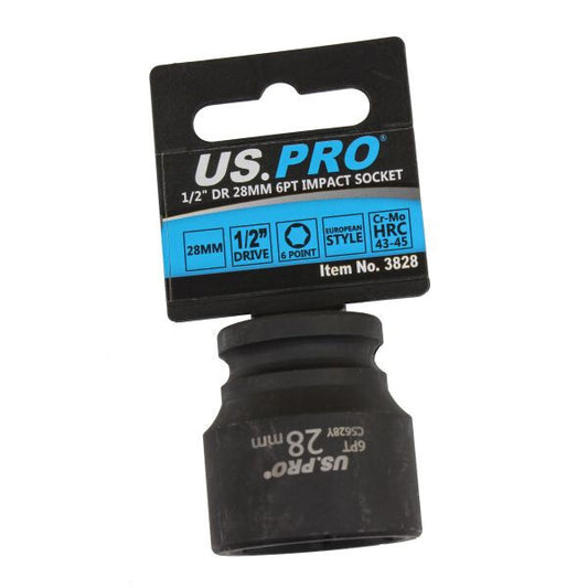 US PRO - SINGLE 1/2" DR 28MM 6PT IMPACT SOCKET EURO STYLE - SBW Trading Limited