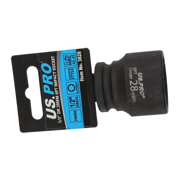 US PRO - SINGLE 1/2" DR 28MM 6PT IMPACT SOCKET EURO STYLE - SBW Trading Limited