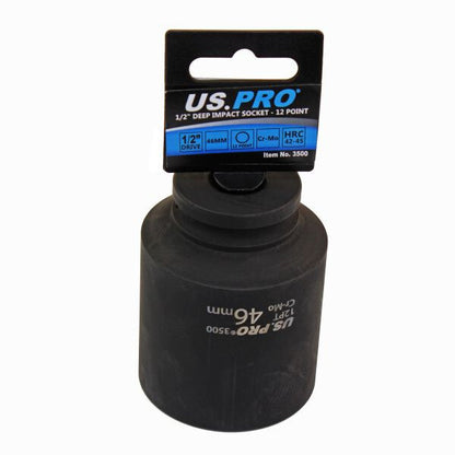 US PRO 46MM X 1/2" DEEP IMPACT SOCKET - 12 POINT 85MM LONG - SBW Trading Limited