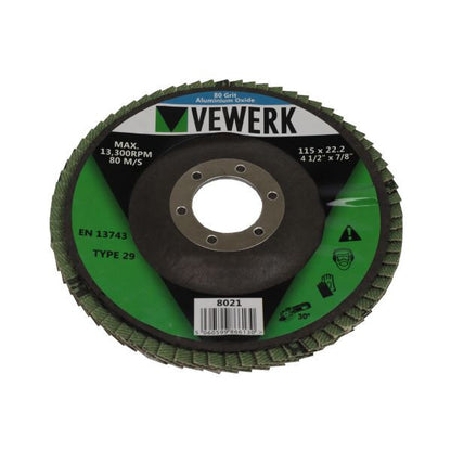 VEWERK A80T29 FLAP DISCS 80 GRIT OXIDE - PACK 10 (115X22.2) - SBW Trading Limited