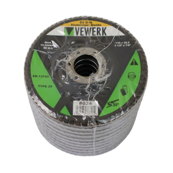 VEWERK FLAP DISCS 60 GRIT OXIDE - PACK 10 (115X22.2) - SBW Trading Limited