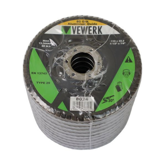 VEWERK FLAP DISCS 60 GRIT OXIDE - PACK 10 (115X22.2) - SBW Trading Limited