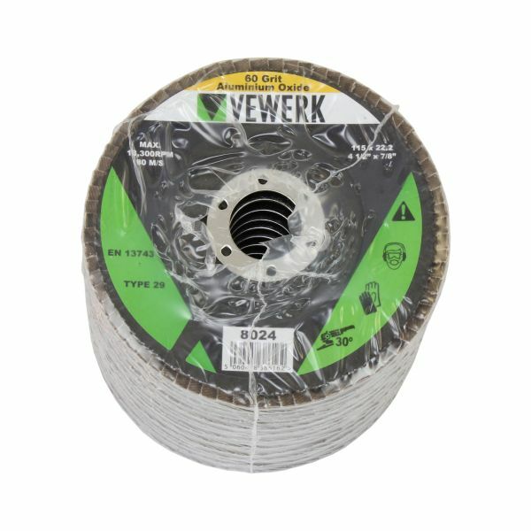 VEWERK FLAP DISCS 60 GRIT OXIDE - PACK 10 (115X22.2) - SBW Trading Limited