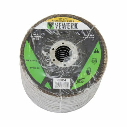 VEWERK FLAP DISCS 60 GRIT OXIDE - PACK 10 (115X22.2) - SBW Trading Limited