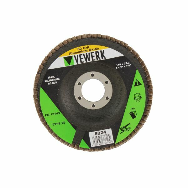 VEWERK FLAP DISCS 60 GRIT OXIDE - PACK 10 (115X22.2) - SBW Trading Limited