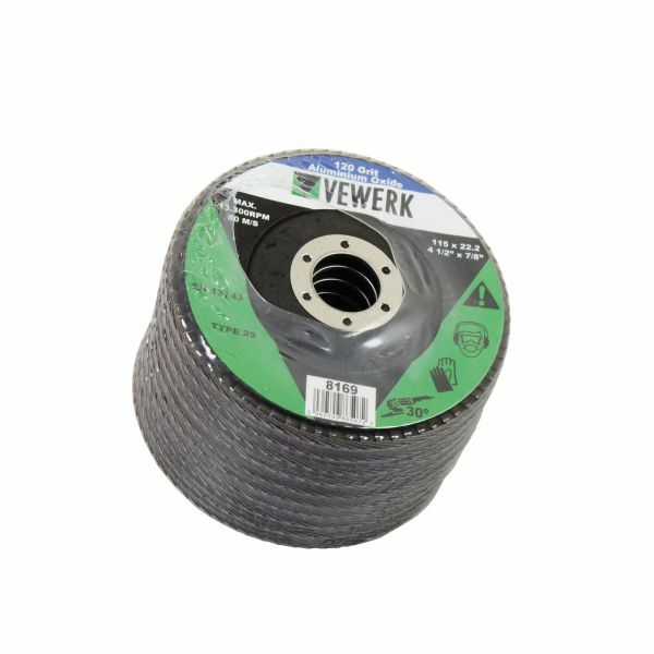 VEWERK FLAP DISCS 120 GRIT OXIDE - PACK 10 (115X22.2) - SBW Trading Limited