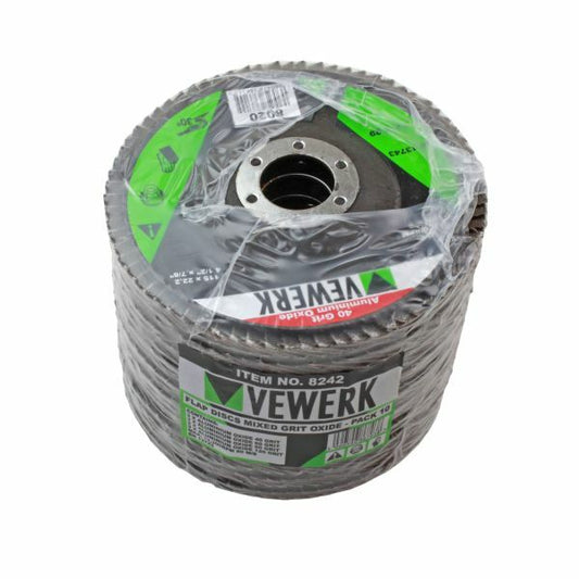 VEWERK FLAP DISCS MIXED GRIT OXIDE - PACK 10 (115 X 22.2) - SBW Trading Limited