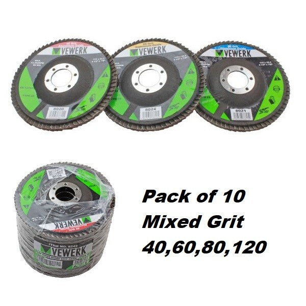 VEWERK FLAP DISCS MIXED GRIT OXIDE - PACK 10 (115 X 22.2) - SBW Trading Limited