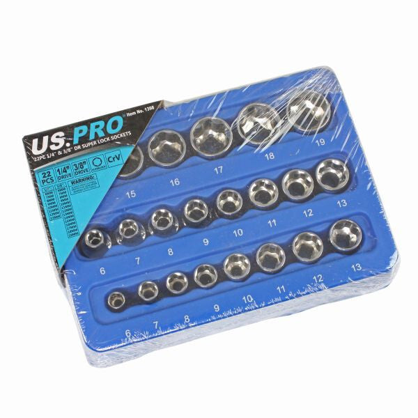 US PRO 22PC 1/4" & 3/8" DR SUPER LOCK SOCKETS - SBW Trading Limited