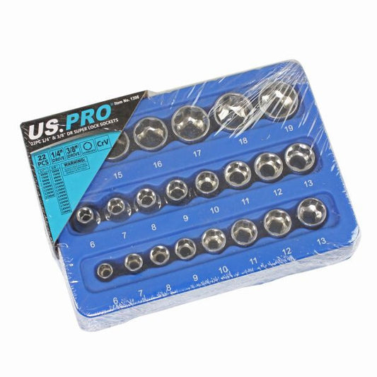 US PRO 22PC 1/4" & 3/8" DR SUPER LOCK SOCKETS - SBW Trading Limited