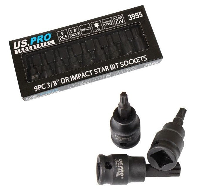 US PRO INDUSTRIAL 9PC 3/8" DR IMPACT STAR BIT SOCKETS - SBW Trading Limited