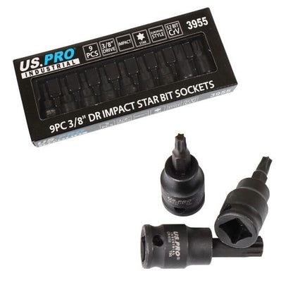 US PRO INDUSTRIAL 9PC 3/8" DR IMPACT STAR BIT SOCKETS - SBW Trading Limited