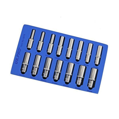 US PRO 15PC 1/2" DR 6PT DEEP SOCKETS 10-24MM IN EVA TRAY - SBW Trading Limited