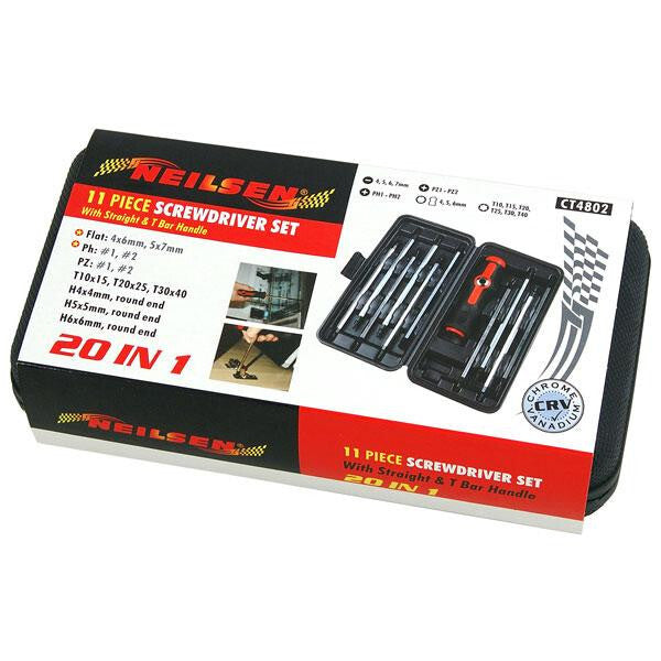 11pc Screwdriver Set With Straight & T Bar Handle 20 In 1 PH PZ SL Torx Star - SBW Trading Limited