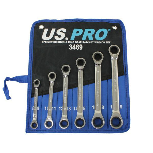 US PRO 6 PC METRIC DOUBLE RING GEAR RATCHET WRENCH SET - SBW Trading Limited