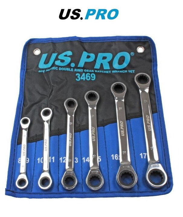 US PRO 6 PC METRIC DOUBLE RING GEAR RATCHET WRENCH SET - SBW Trading Limited