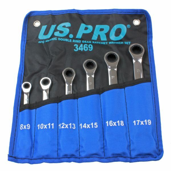 US PRO 6 PC METRIC DOUBLE RING GEAR RATCHET WRENCH SET - SBW Trading Limited