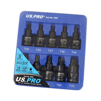 US PRO 10PC 1/2" DR IMPACT STAR BIT SOCKET - SBW Trading Limited