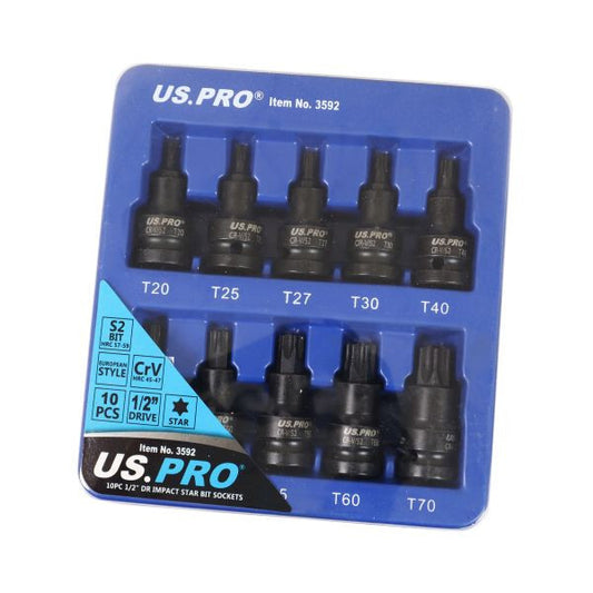 US PRO 10PC 1/2" DR IMPACT STAR BIT SOCKET - SBW Trading Limited