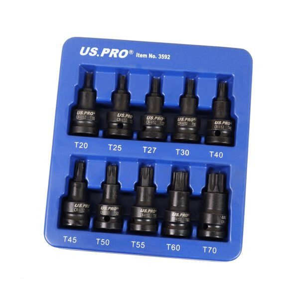 US PRO 10PC 1/2" DR IMPACT STAR BIT SOCKET - SBW Trading Limited