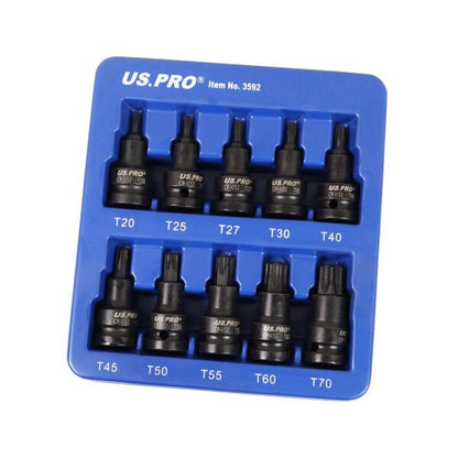US PRO 10PC 1/2" DR IMPACT STAR BIT SOCKET - SBW Trading Limited