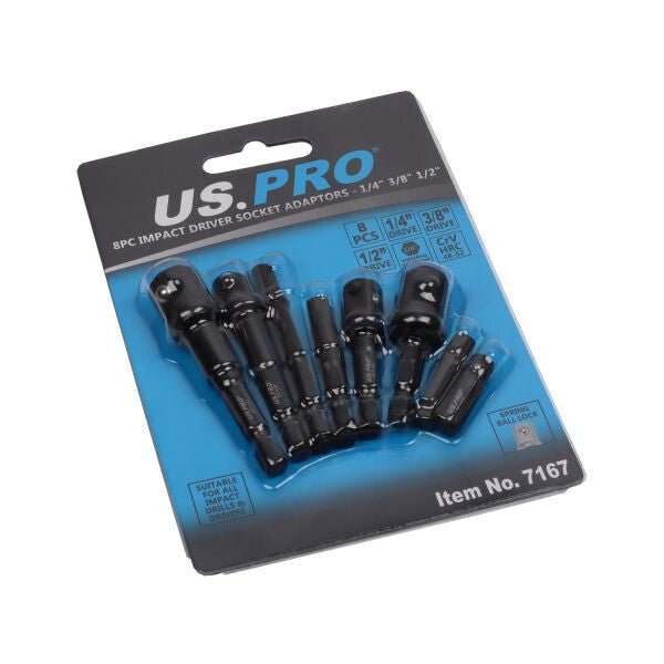 US PRO 8PC IMPACT DRIVER SOCKET ADAPTORS 1/4" 3/8" 1/2" - 1/4" HEX DR - SBW Trading Limited