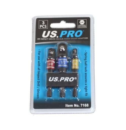 US PRO BOX 12 - 3PC IMPACT DRIVER COLOUR CODED SOCKET ADAPTORS - SBW Trading Limited