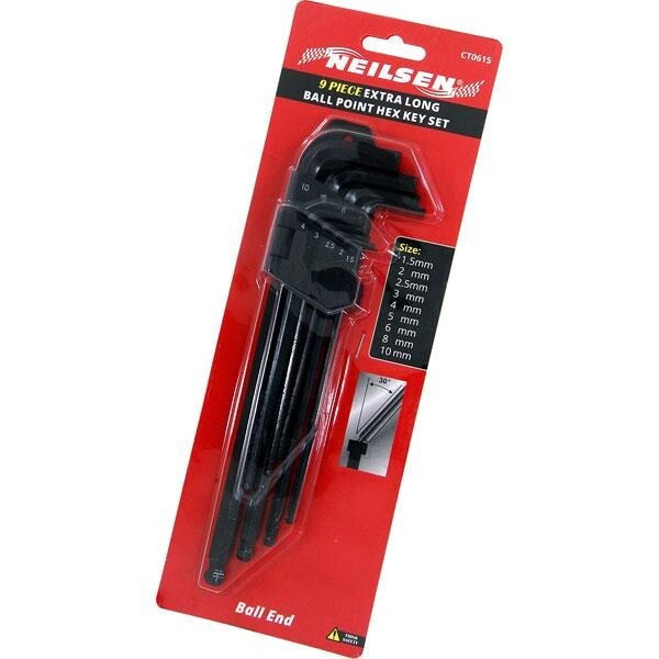Allen key Set Long Ball Metric 9PC Hex 1.5. 2. 2.5. 3. 4. 5. 6. 8. 10mm - SBW Trading Limited