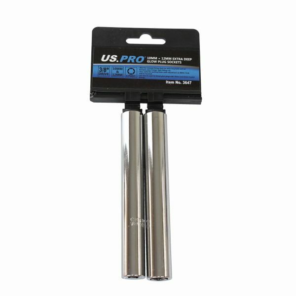 US PRO 10MM + 12MM EXTRA DEEP GLOW PLUG SOCKETS 6PT 3/8" DR - SBW Trading Limited